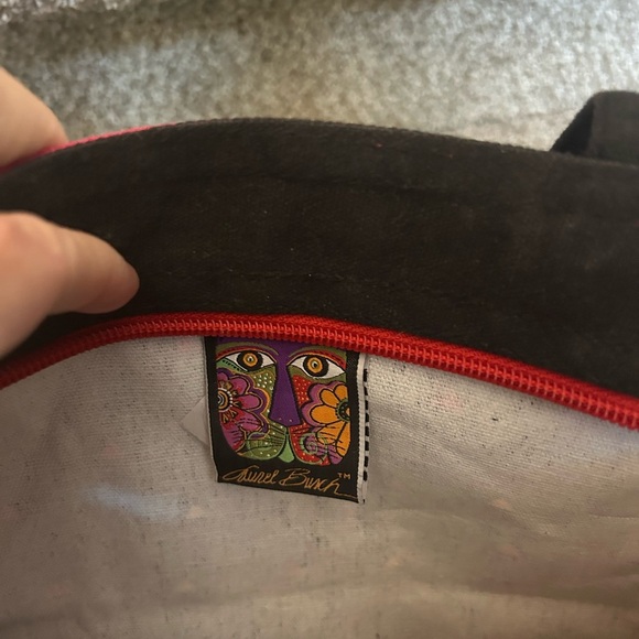 Vintage Laurel Burch Feline Friends 3 Cats Tote. With wooden charm. Zip top. - Picture 7 of 14